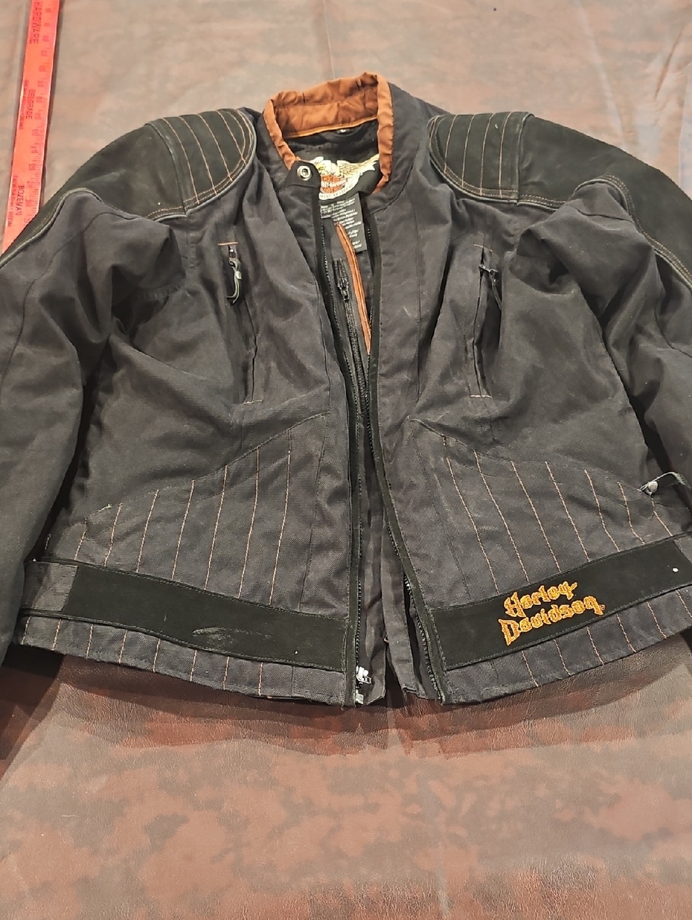 Q Womens Black And Orange Harley Davidson Jacket - Picture 2 of 14